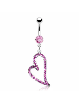 Piercing nombril acier chirurgical Coeur Pavé de Gemmes