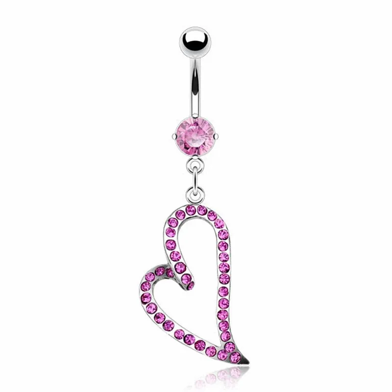 Piercing nombril acier chirurgical Coeur Pavé de Gemmes