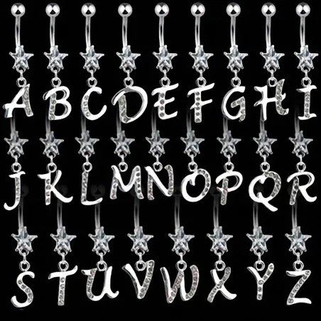 Piercing nombril Gemme Etoile Clair Alphabet Lettre