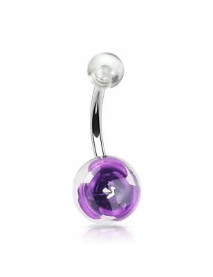 Piercing nombril rose dans une boule acrylique