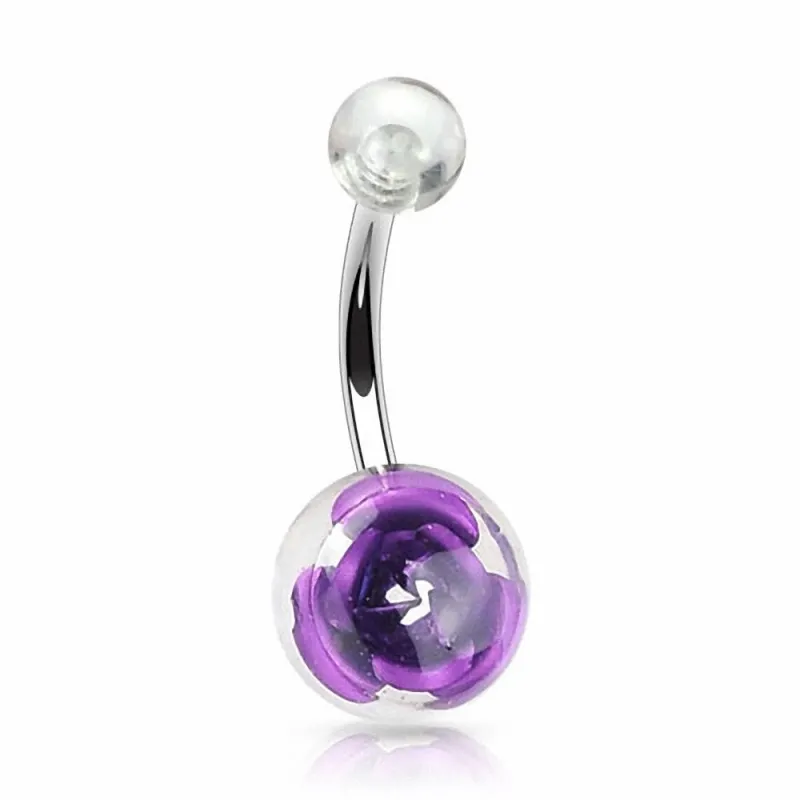 Piercing nombril rose dans une boule acrylique