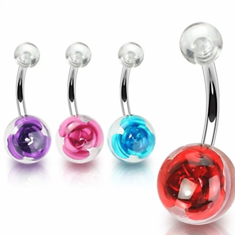 Piercing nombril rose dans une boule acrylique