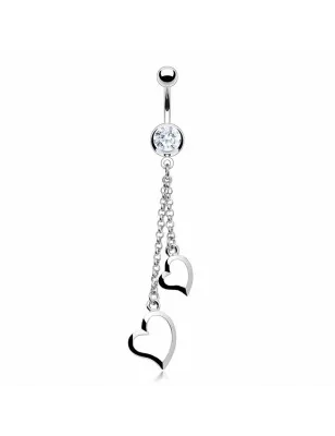 Piercing nombril Chaîne Double Coeurs