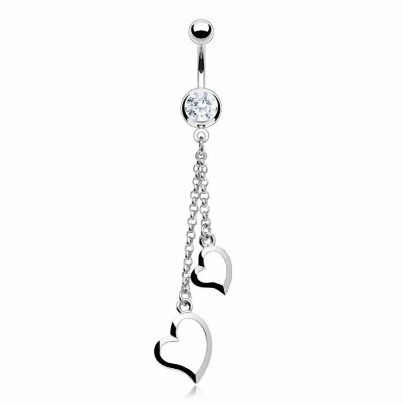 Piercing nombril Chaîne Double Coeurs