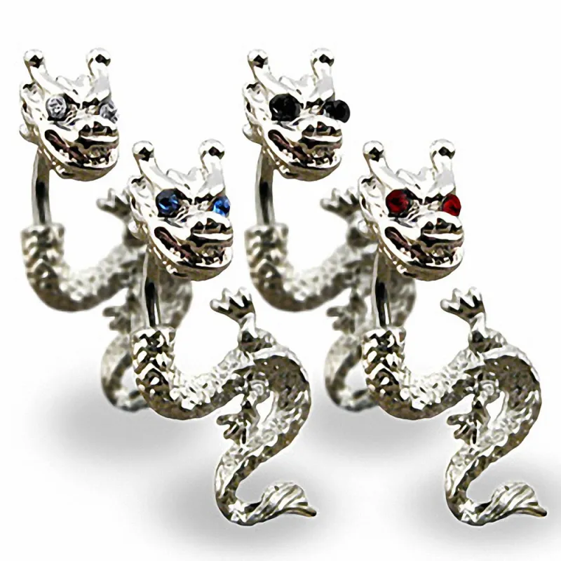 Piercing nombril Plaqué Rhodium Dragon avec Gemmes