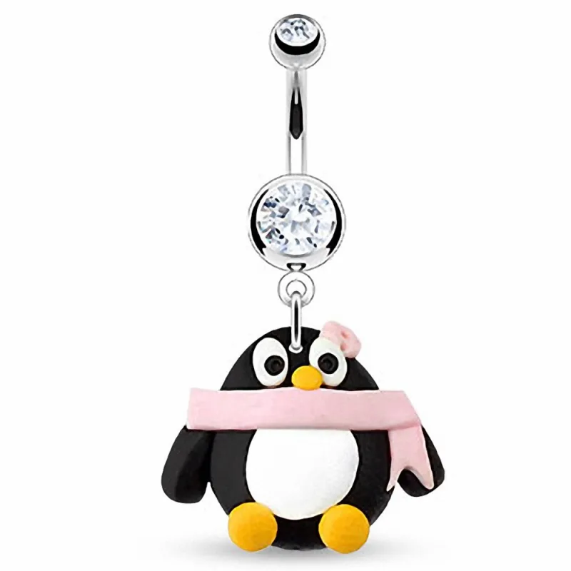 Piercing nombril Pendentif Pingouin Argile Durcie