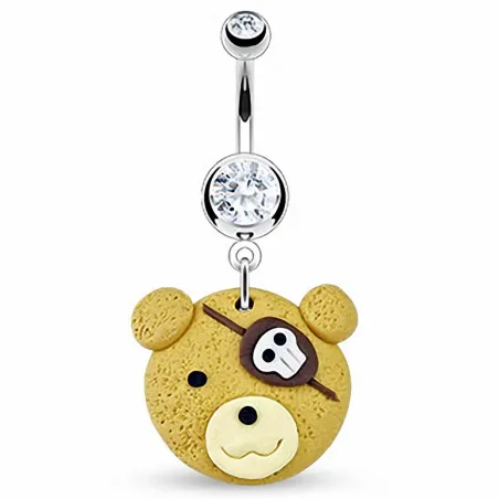 Piercing nombril Pendentif Ourson Pirate Argile Durcie