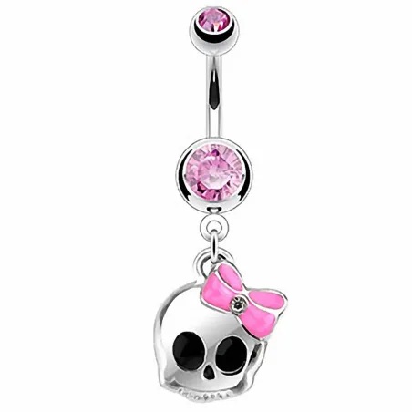 Piercing nombril Tête de mort Noeud Papillon Rose