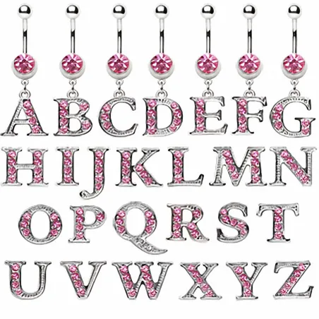 Piercing nombril Lettre Alphabet Rose