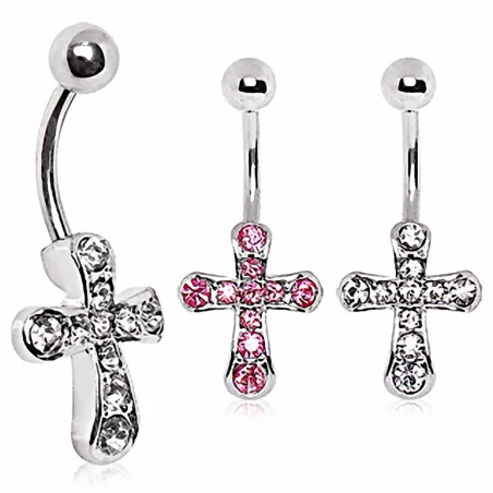 Piercing nombril croix strass