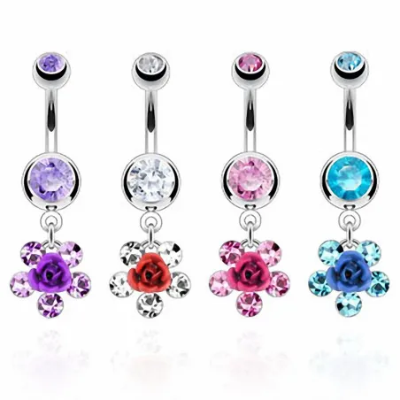 Piercing nombril rose gemmes