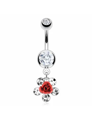 Piercing nombril rose gemmes