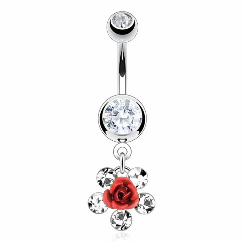 Piercing nombril rose gemmes