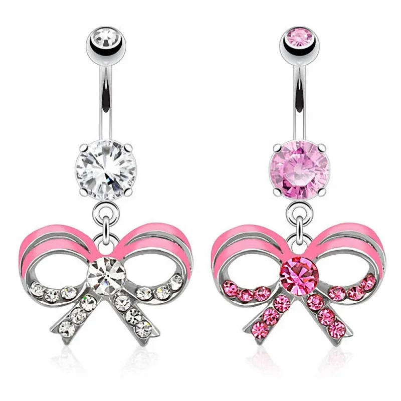 Piercing nombril ruban rose