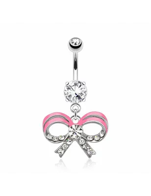 Piercing nombril ruban rose