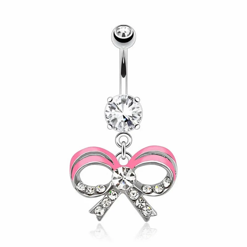 Piercing nombril ruban rose