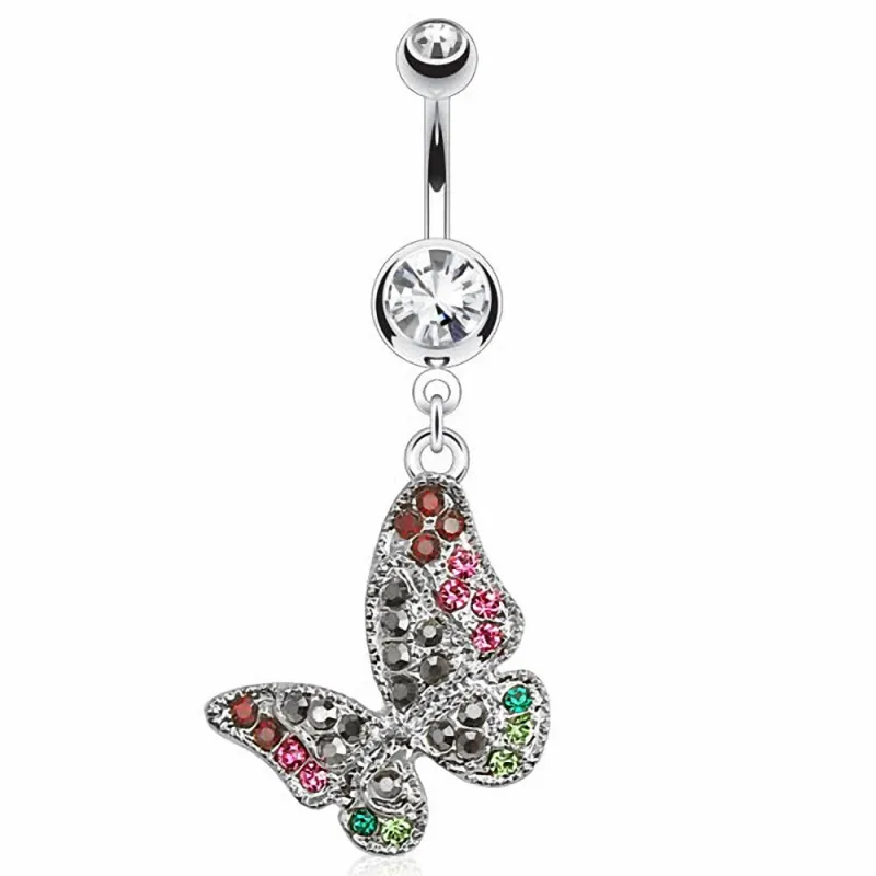 Piercing nombril papillon multi gemmes