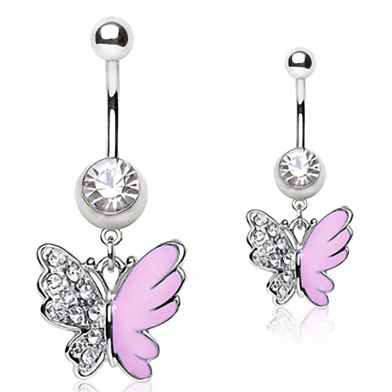 Piercing nombril papillon rose