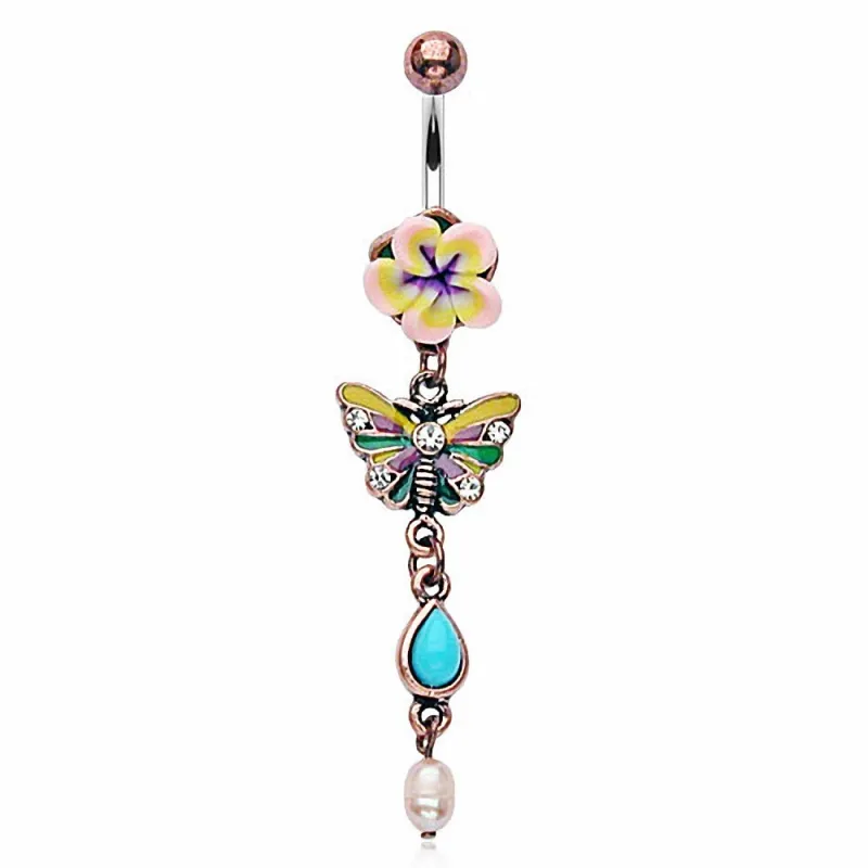 Piercing nombril fleur papillon vintage