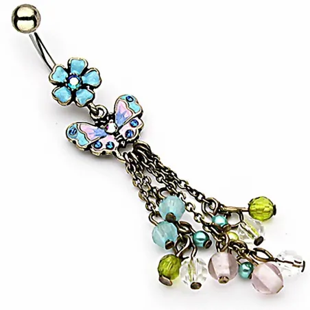 Piercing nombril papillon fleur vintage