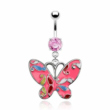 Piercing nombril pendentif papillon moustache