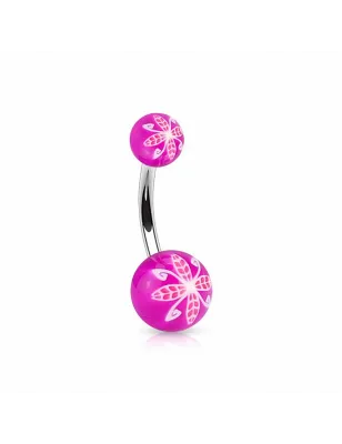 Piercing nombril acrylique fleurs