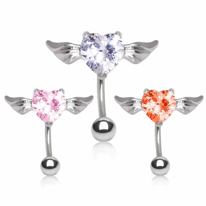 Piercing nombril inversé coeur ailes