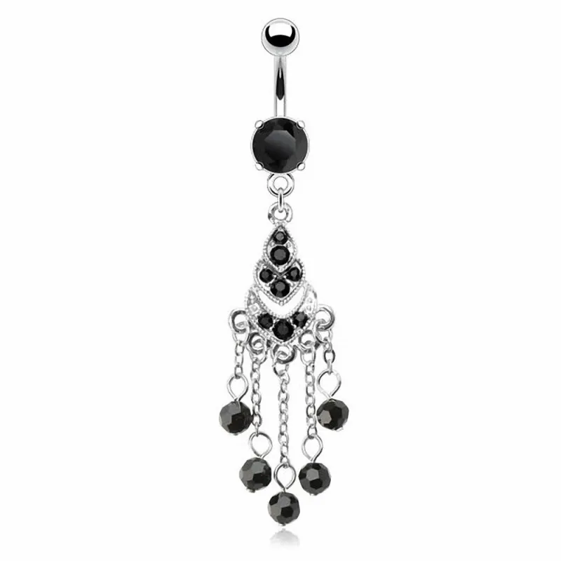 Piercing nombril chandelier perles noires