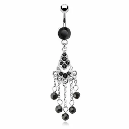 Piercing nombril chandelier perles noires