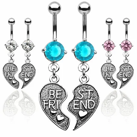 Paire de Piercing nombril coeur "Best Friend" 