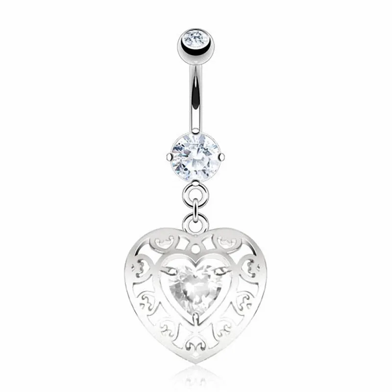 Piercing nombril coeur zircon