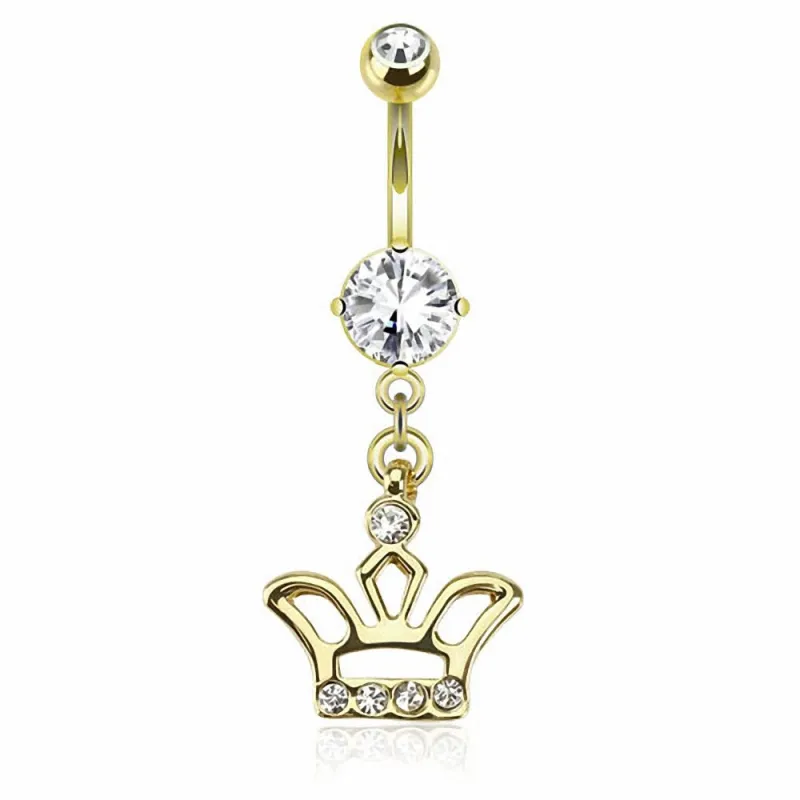 Piercing nombril plaqué or pendentif couronne