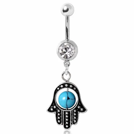 Piercing nombril main de fatma pierre turquoise