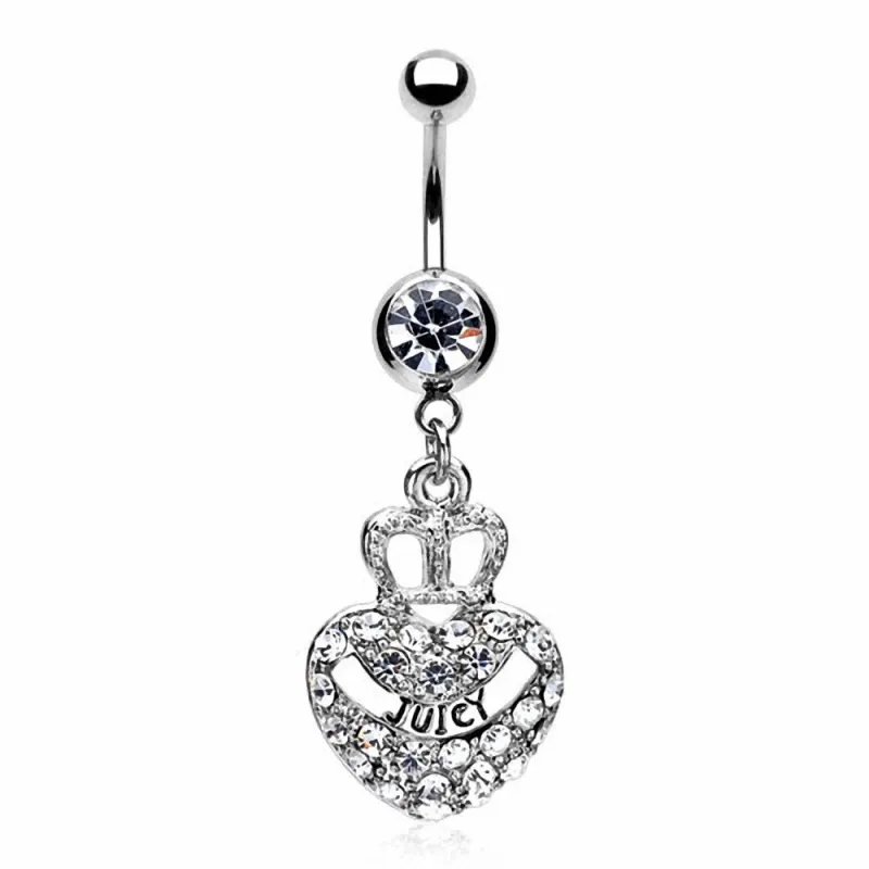 Piercing nombril pendentif coeur couronne