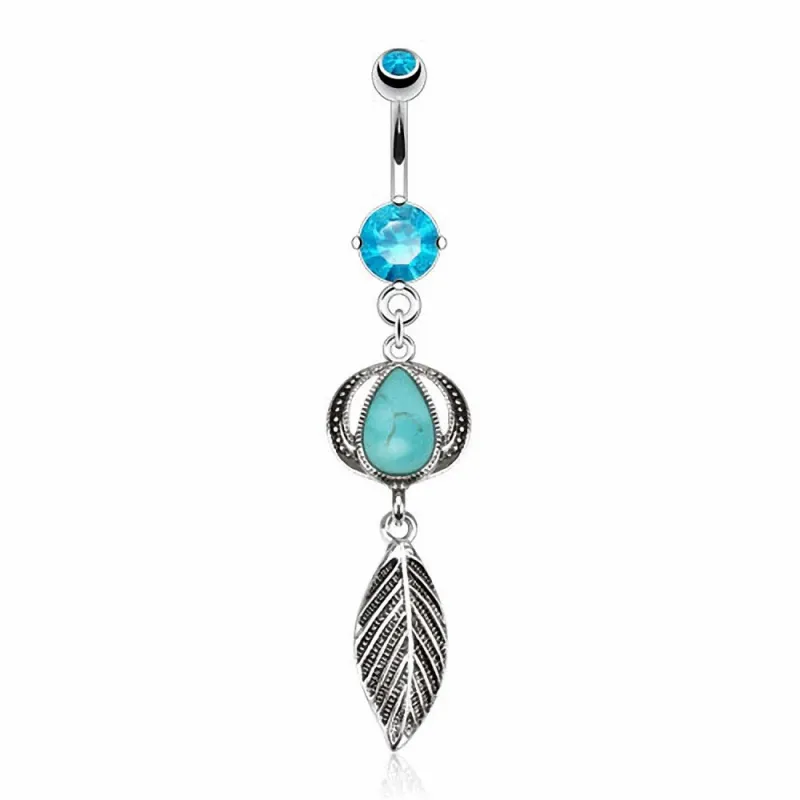 Piercing nombril feuille turquoise