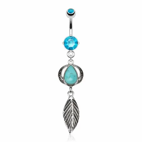 Piercing nombril feuille turquoise