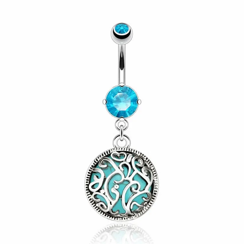 Piercing nombril médaillon turquoise