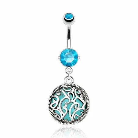 Piercing nombril médaillon turquoise