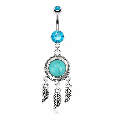 Piercing nombril attrape rêve pierre turquoise