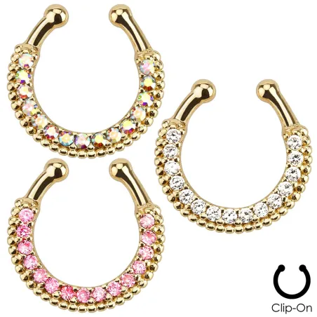 Faux piercing septum doré strass