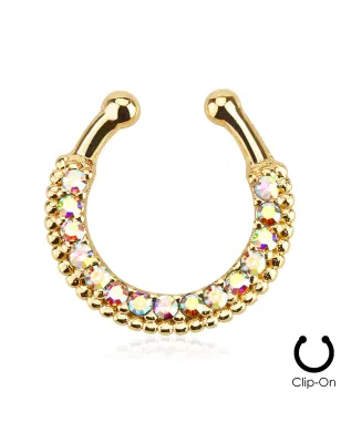 Faux piercing septum doré strass