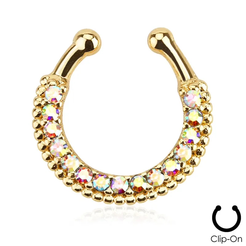 Faux piercing septum doré strass