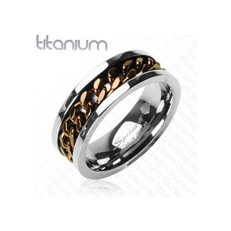 Bague en Titane solide avec Chaîne "Café" - Bague homme et femme en titane