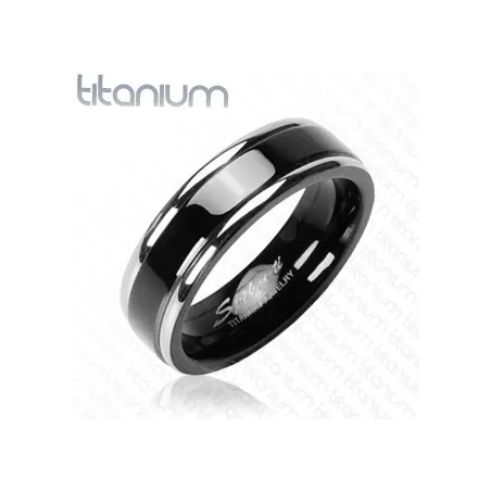 Bague en Titane solide avec Bande Noire - Bague homme et femme en titane