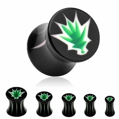 Piercing Plug Acrylique Noir Feuille de Cannabis