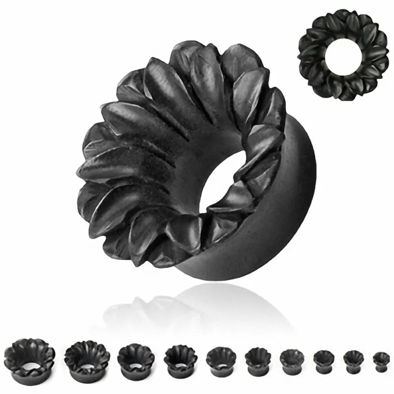 Piercing plug bois areng noir fleur de lotus