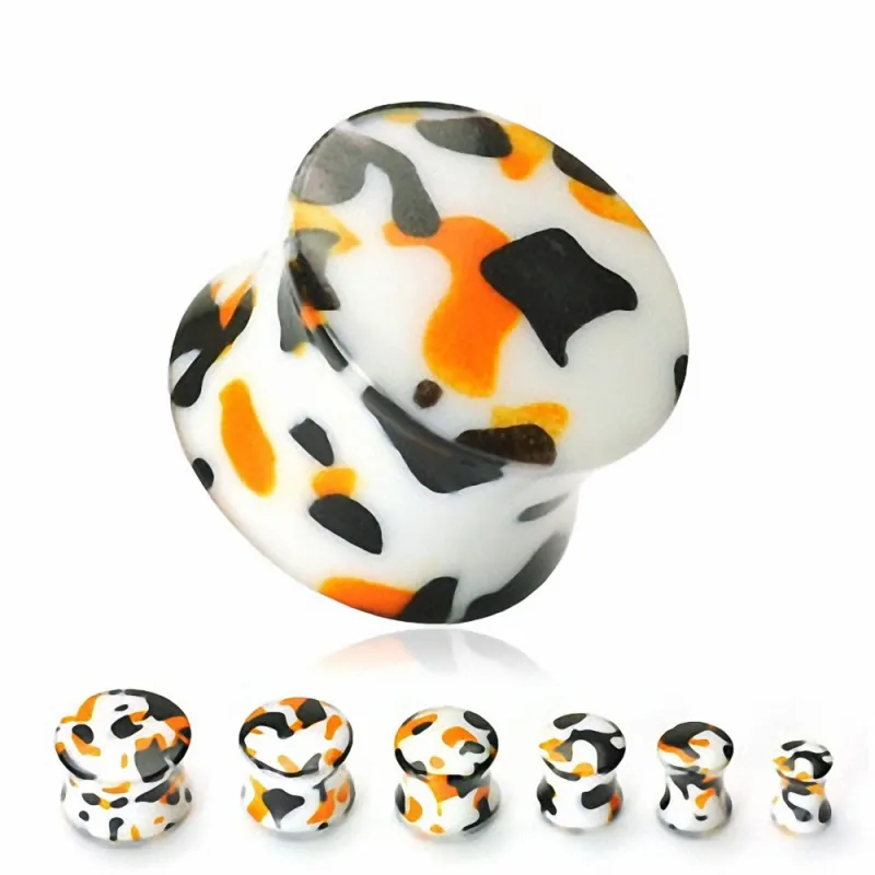 Piercing Plug Acrylique Camouflage Orange/Noir